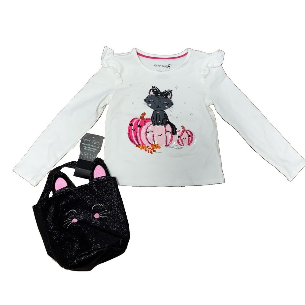 NWT Cynthia Rowley Girls XS 4 Halloween Glitter Cat Top & Sparkle Treat Bag